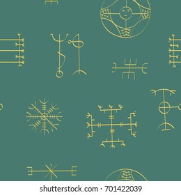 Seamless pattern with Icelandic magical symbols for your design