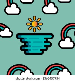 seamless pattern icon beach with rainbow and clouds. pattern background for wallpaper, textile, fabric. Eps 10