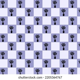 Seamless Pattern Icon Potted Plants Silhouette Vector 