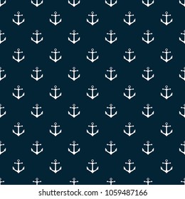Seamless pattern with icons of anchors on a blue background