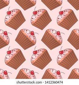 Seamless pattern icons. Bakery texture. Colored icon. In trendy flat style isolated on white background. Vector illustration.