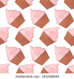 Seamless pattern icons. Bakery texture. Colored icon. In trendy flat style isolated on white background. Vector illustration.