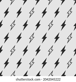 Seamless pattern with icons of black lightning bolts on grey background. Vector 10 EPS illustration.