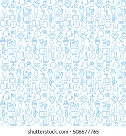 Seamless Pattern With Icons Of Business, Office Items. Vector Illustration.