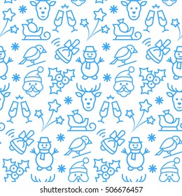 Seamless pattern with icons of christmas items. Vector illustration.