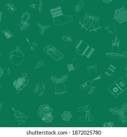 Seamless pattern with icons of Christmas symbols. Vector illustration