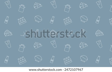 seamless pattern with icons of dairy products. milk, milk can, cheese, kefir, cottage cheese, cow, udder minimal vector illustration.