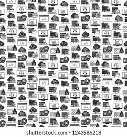 Seamless pattern with icons of data center, hosting and cloud services. Information Technology background. Vector illustration EPS 10.