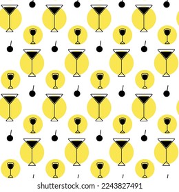 Seamless pattern icons in the form glasses and spots in trendy colors on a transparent background.