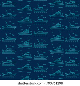Seamless pattern  icons of marine boats, yachts