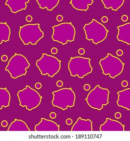 Seamless pattern with icons of money-boxes, arranged in free manner