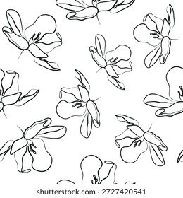 padrão perfeito com ícones de um botão de tulipa aberto em estilo monolínico na cor preta, para cartões de saudação e convites