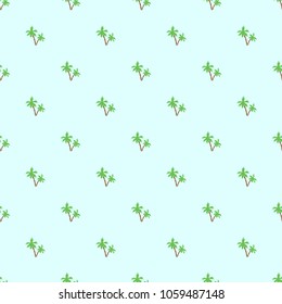 Seamless pattern with icons of palm trees isolated on green background