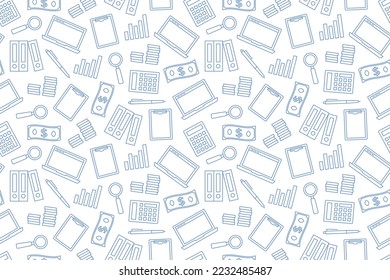 seamless pattern with icons related to audit, budget, finance, bookkeeping, investment- vector illustration