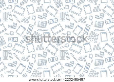 seamless pattern with icons related to audit, budget, finance, bookkeeping, investment- vector illustration