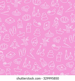 Seamless Pattern With Icons Representing Relaxation, Wellness, Healthy Lifestyle