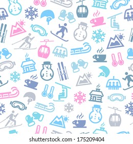 Seamless Pattern With Icons Representing Winter And Winter Sports.