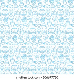 Seamless pattern with icons of virtual reality items. Vector illustration.