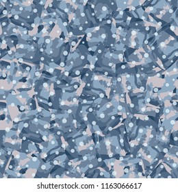 Seamless pattern. Icy mishmash. Winter colors. Round snowflakes.