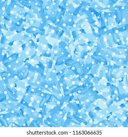Seamless pattern. Icy mishmash. Winter colors. Round snowflakes.