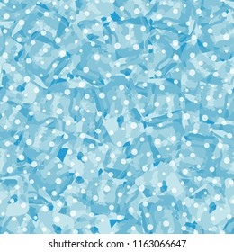 Seamless pattern. Icy mishmash. Winter colors. Round snowflakes.