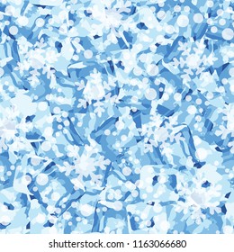 Seamless pattern. Icy mishmash. Winter colors. Snowflakes of different sizes.