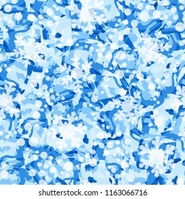Seamless pattern. Icy mishmash. Winter colors. Snowflakes of different sizes.