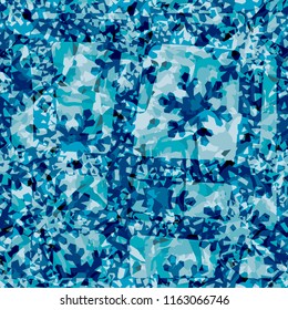 Seamless pattern. Icy mishmash. Winter colors. Snowflakes and a lattice.