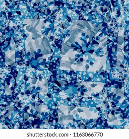 Seamless pattern. Icy mishmash. Winter colors. Snowflakes and a lattice.