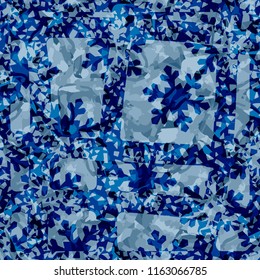 Seamless pattern. Icy mishmash. Winter colors. Snowflakes and a lattice.