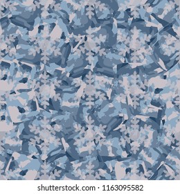Seamless pattern. Icy mishmash. Winter colors. Snowflakes with soft outlines.