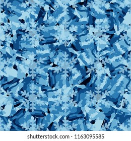 Seamless pattern. Icy mishmash. Winter colors. Snowflakes with soft outlines.