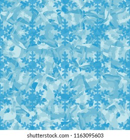 Seamless pattern. Icy mishmash. Winter colors. Snowflakes with soft outlines.