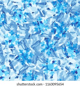 Seamless pattern. Icy mishmash. Winter colors. Sharp-shaped snowflakes.