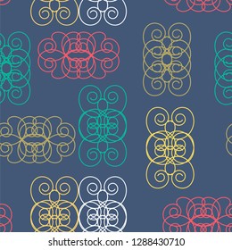 Seamless pattern with identical decorative elements on a blue background. Vector illustration