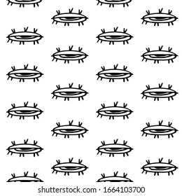 Nahtloses Muster identischer Augen. Vektorillustration eines Umrissmarkers. Tapete ovales Element auf schwarz-weißem Hintergrund.