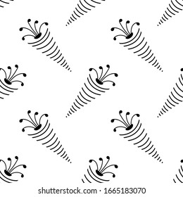 Patrón transparente de elementos dibujados a mano idénticos. Ilustración vectorial en fondo blanco.