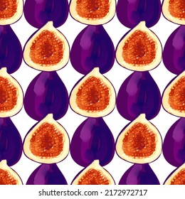 Seamless pattern with iIllustration  of a figs on a white background