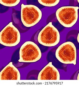 Seamless pattern with iIllustration  of a figs on a violet background