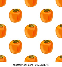 Seamless pattern with iIllustration  a persimmon on a white background