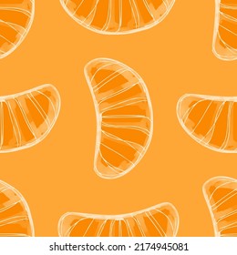 Seamless pattern with iIllustration a slice tangerine on orange background