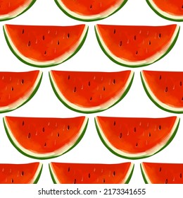 Seamless pattern with iIllustration  a watermelon slices on a white background