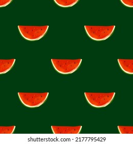 Seamless pattern with iIllustration  a watermelon slices on a dark background