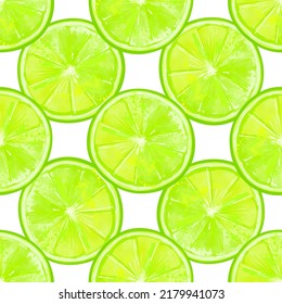 Seamless pattern with iIlustration lime slices on a white background