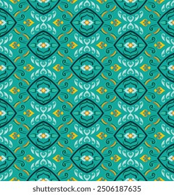 nahtloses Muster, ikan, indisches muster, detailliert, vintage geometrische floral nahtloses muster, batik, geometrisch, stamm, druck, vektor