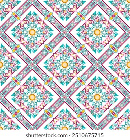 seamless pattern, ikan, indian pattern,detailed, vintage geometric floral seamless pattern, batik, geometric, tribal, print, vector