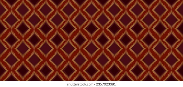 seamless pattern The ikat ethnic fabric pattern is blended together to form a square shape. Damask contrasts with golden orange.