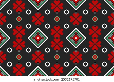 Seamless pattern of ikat, ethnic, geometric shape, ornate, aztec, motif, tribal, boho, ethnic, native repetation vector illutrator for fabric and textile or carpet. Traditional paint tiled pattern.