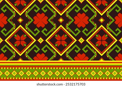 Seamless pattern of ikat, ethnic, geometric shape, ornate, aztec, motif, tribal, boho, ethnic, native repetation vector illutrator for fabric and textile or carpet. Traditional paint tiled pattern.