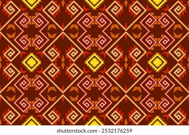 Seamless pattern of ikat, ethnic, geometric shape, ornate, aztec, motif, tribal, boho, ethnic, native repetation vector illutrator for fabric and textile or carpet. Traditional paint tiled pattern.